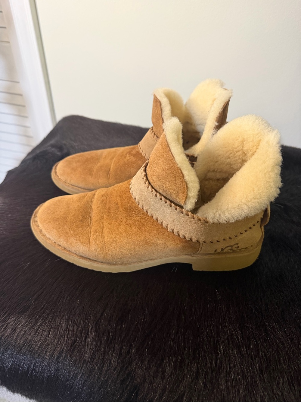 UGG Tan Suede Shearling-Lined Slip-On Ankle Boots
